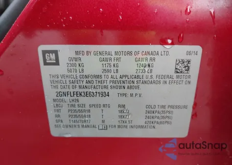 2014 Chevrolet Equinox 1Lt from USA, damaged, VIN 2GNFLFEK3E6371934